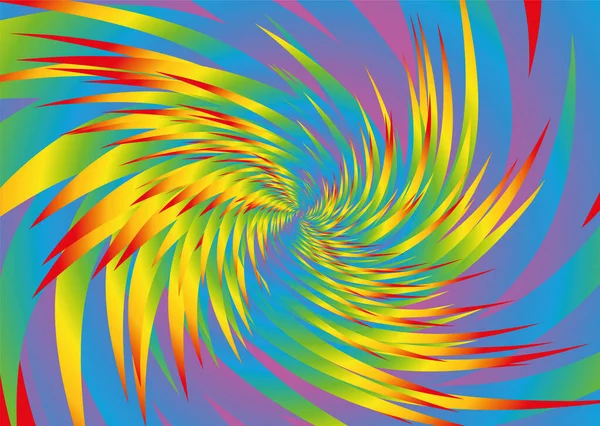 Spettro Arcobaleno Colorato Modello Spirale Potenti Piume Vorticose Psichedeliche Selvatiche — Vettoriale Stock