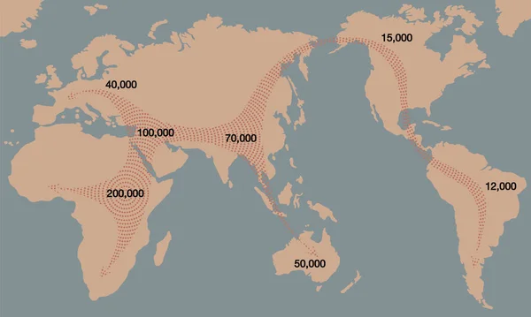 Migratiepaden Van Mensheid Vanaf Afrika 200000 Jaar Geleden Wereldwijde Verspreiding — Stockvector