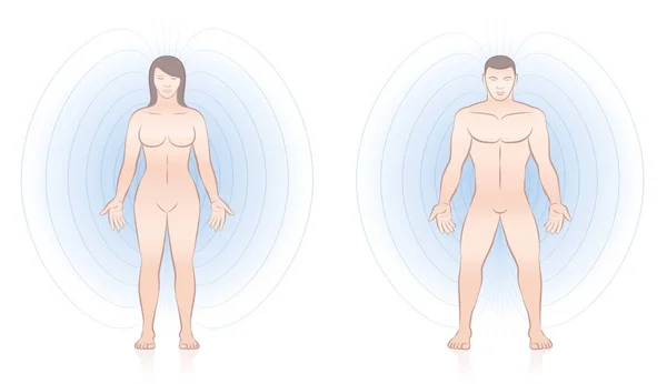 Magnetisch Veld Menselijk Energetisch Lichaam Van Vrouw Man Met Lijnen — Stockvector