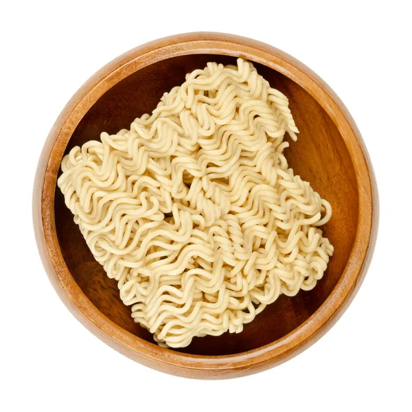 Ξερά Στιγμιαία Noodles Ένα Ξύλινο Μπολ Στιγμιαία Ράμεν Είναι Noodles — Φωτογραφία Αρχείου