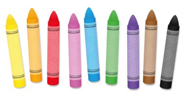 Yağlı pastel boya ya da pastel boya, renkli boya seti. Beyaz arkaplanda izole vektör illüstrasyonu.