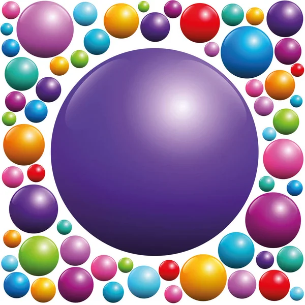 多くのカラフルなボールに囲まれた紫色のボール 白の背景に孤立ベクトルイラスト — ストックベクタ