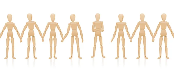 Chaîne Humaine Avec Figurine Maverick Qui Tient Pas Main Symbole — Image vectorielle