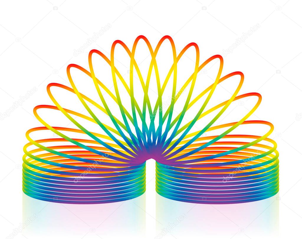 Spiral spring toy, rainbow colored item. Isolated vector illustration on white background.