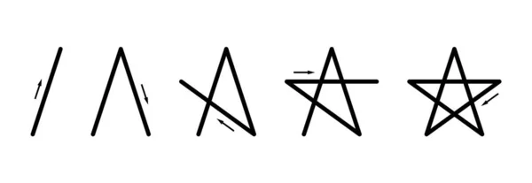 ペンを持ち上げずに通常の五角形を描く方法 五角形 五角形 五角形などの五点星も 5本のストロークで描くことができます イラスト ベクトル — ストックベクタ