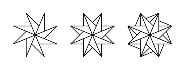 三颗圆圆的八角星 几何图形 这种图形通过对称的线条排列产生旋转的印象 类似于旋转针轮的卷曲 — 图库矢量图片