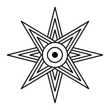 Star of Ishtar or Inanna, also known as the Star of Venus, usually depicted with eight points. Symbol of ancient Sumerian goddess Inanna, and her East Semitic counterpart Ishtar. Illustration. Vector.
