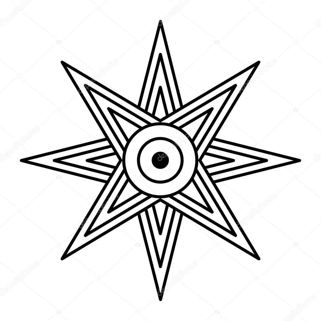 Star of Ishtar or Inanna, also known as the Star of Venus, usually depicted with eight points. Symbol of ancient Sumerian goddess Inanna, and her East Semitic counterpart Ishtar. Illustration. Vector.