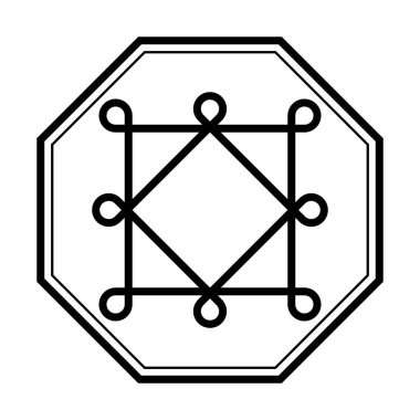 Süleyman 'ın Yüzüğü, 17. yüzyılda hüküm süren Ternatif Sultan Mandar Suriye' nin mührünü örnek almıştı. Sekizgen bir çerçeve içinde sekiz köşeli üst üste binen iki kare. İllüzyon. Vektör