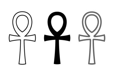 Üç tane Ankh sembolü. Ayrıca yaşamın anahtarı olarak da adlandırılır, saplı bir haç, hayatı temsil eden tanrıların ve firavunların eski Mısır hiyeroglif sembolü. Yaşam nefesi, Nil 'in anahtarı, Crux ansata. Vektör.