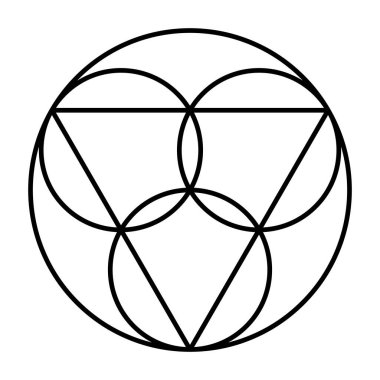 Üçlemeci sembolü. Ebediyete kadar uzanan üç daire, Baba, Oğul İsa ve Kutsal Ruh 'u temsil ediyor. Eşkenar bir üçgenle bağlantılı, büyük bir çemberin içinde..