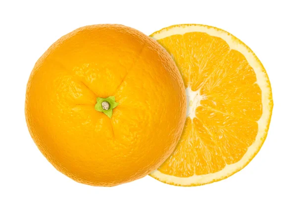 Orange Cut Half Both Halves Laterally Offset Isolated White Ripe — Stock Photo, Image