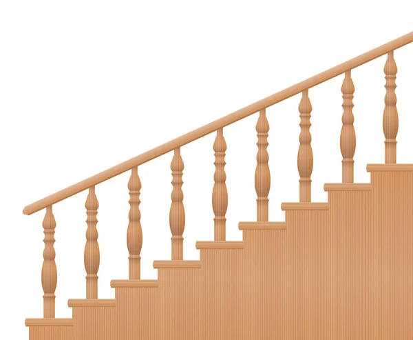 木制扶手 转楼梯扶手 侧视图 白色背景上的孤立矢量图解 — 图库矢量图片