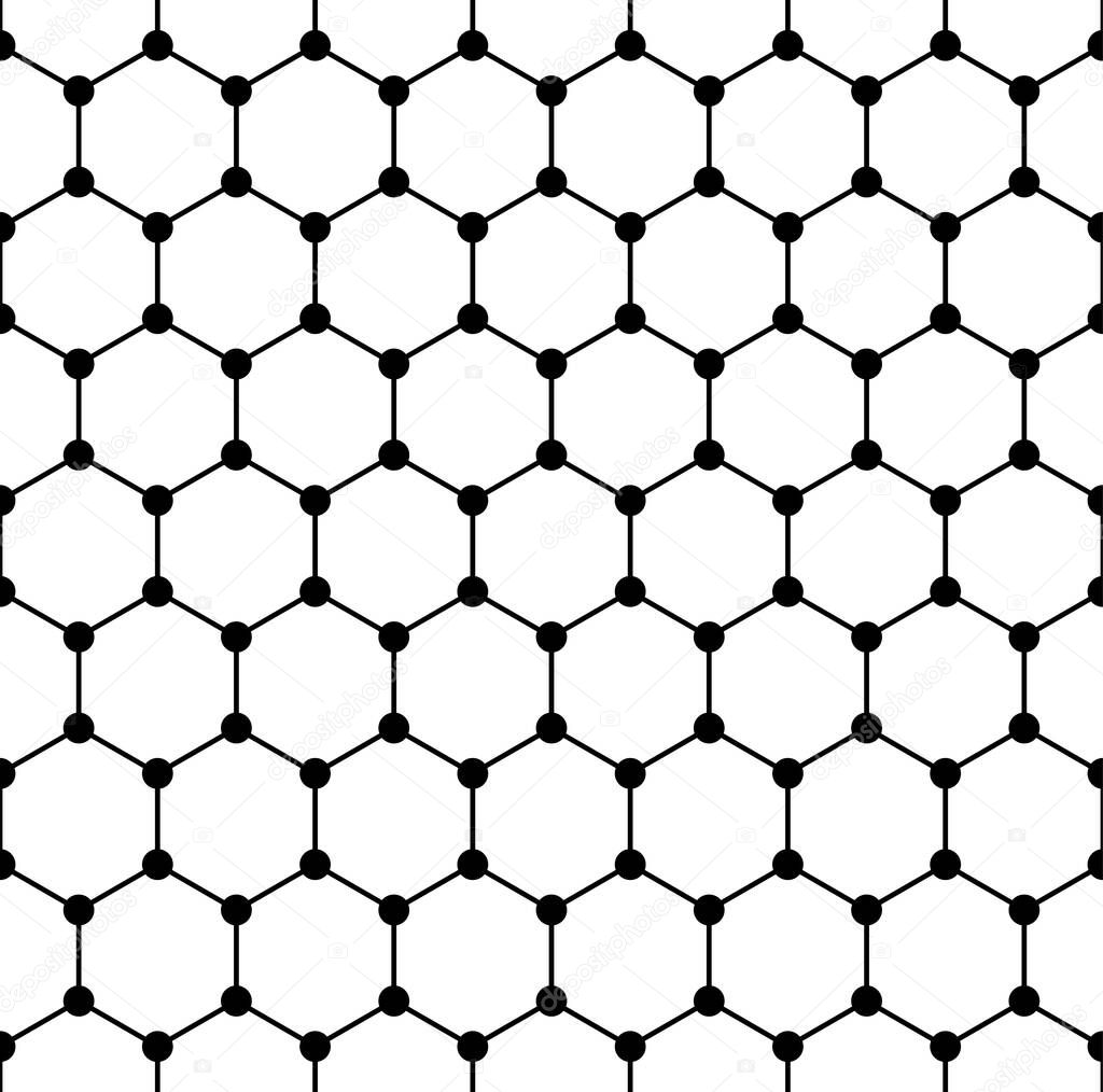Graphene structure, seamless tile, schematic molecular structure of graphene, an allotrope of carbon, a single layer of carbon atoms arranged in a two-dimensional honeycomb lattice and hexagonal grid.