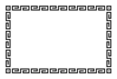 Basit, dolambaçlı bir şekilde dikdörtgen çiz. Dikdörtgen çerçeve ve dekoratif kenar, Yunan anahtarı olarak bilinen pürüzsüz motif şeklinde açısal spirallerden yapılmış. Beyaz yerine siyah ve beyaz çizimler.