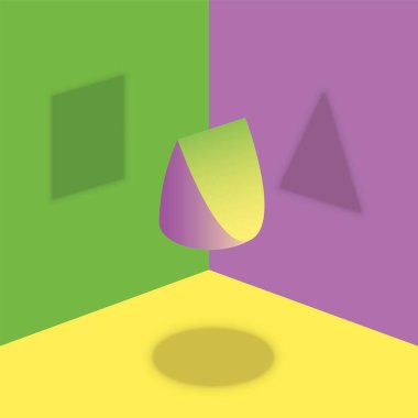 Tek bir objeden farklı gölgeler - yuvarlak, üçgen ve kare gölge - optik illüzyon. Farklı bakış açıları veya görüş meseleleri için sembol.