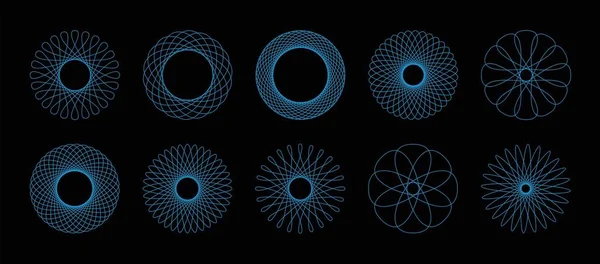 Spirograph Μοτίβο Γεωμετρικά Κυκλικά Γραφικά Μπλε Λουλούδια Απομονωμένη Διανυσματική Απεικόνιση — Διανυσματικό Αρχείο