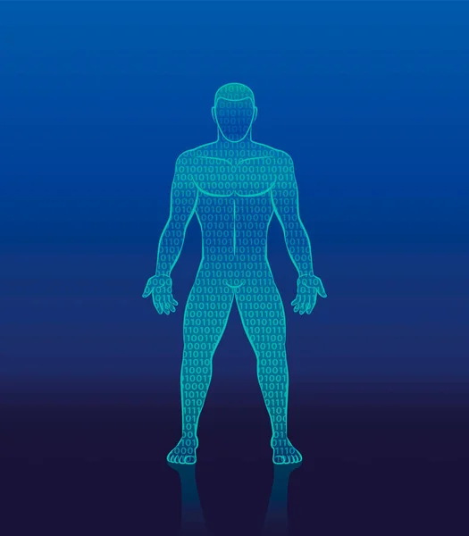 二进制代码网络人 由1和0组成的数字人物形象 人工智能 控制论 仿生学机器人或超级智能的符号 矢量说明 — 图库矢量图片