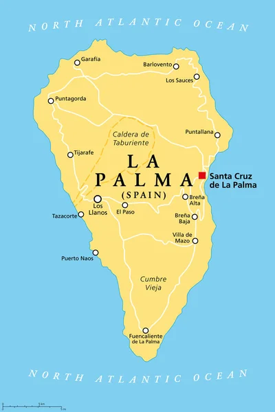 Palma Island Political Map Capital Santa Cruz San Miguel Palma — Stock Vector