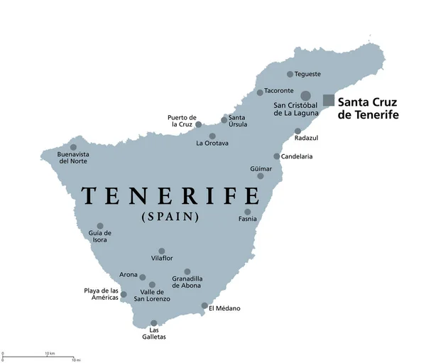 Wyspa Teneryfa Szara Mapa Polityczna Stolicą Santa Cruz Tenerife Największa — Wektor stockowy