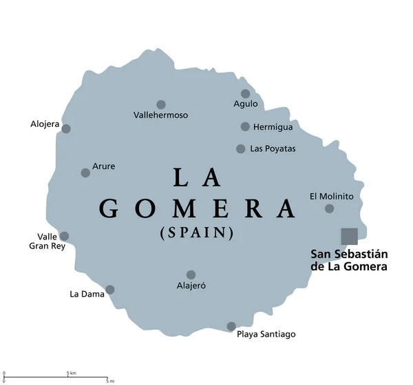 Gomera Sziget Szürke Politikai Térkép San Sebastian Gomera Fővárossal Kanári — Stock Vector