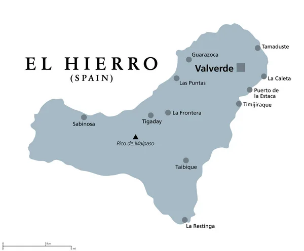 Isla Hierro Mapa Político Gris Con Capital Valverde Apodada Isla — Vector de stock