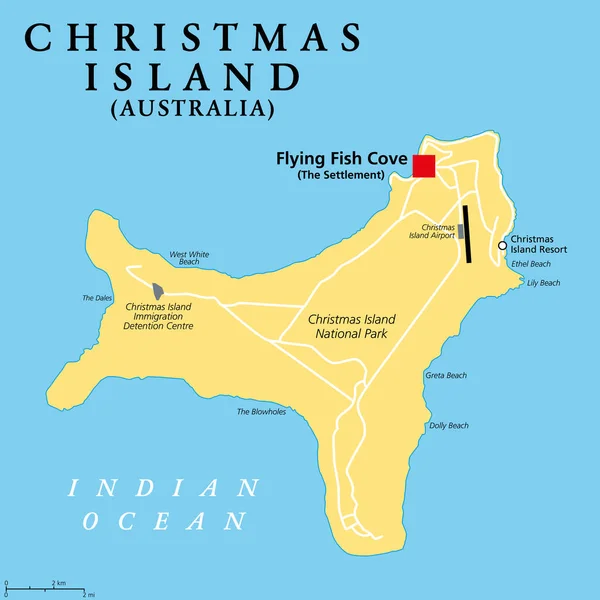 Weihnachtsinsel Australien Politische Landkarte Mit Der Hauptsiedlung Flying Fish Cove — Stockvektor