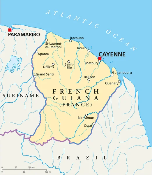 Mapa político da guiana francesa — Vetor de Stock