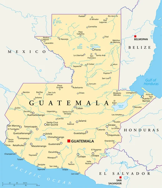Mapa político de guatemala —  Vetores de Stock