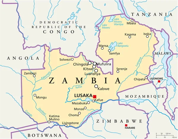 Mapa político de zambia — Vector de stock