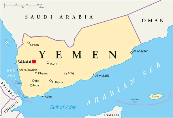 Mapa político yemen — Vector de stock
