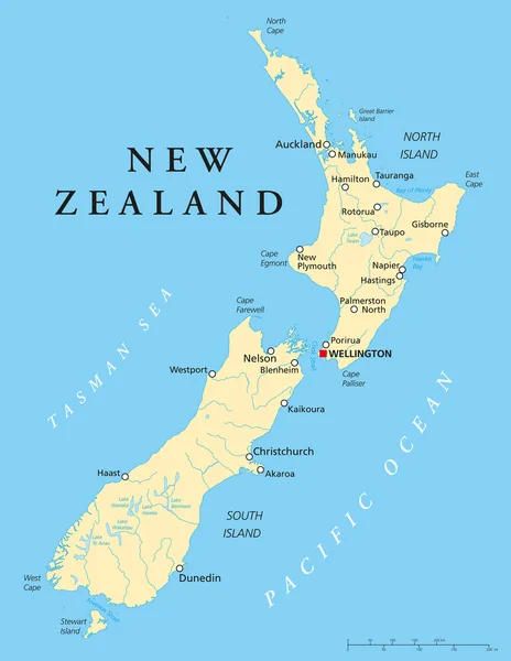 Mapa político e neozelandês — Vetor de Stock