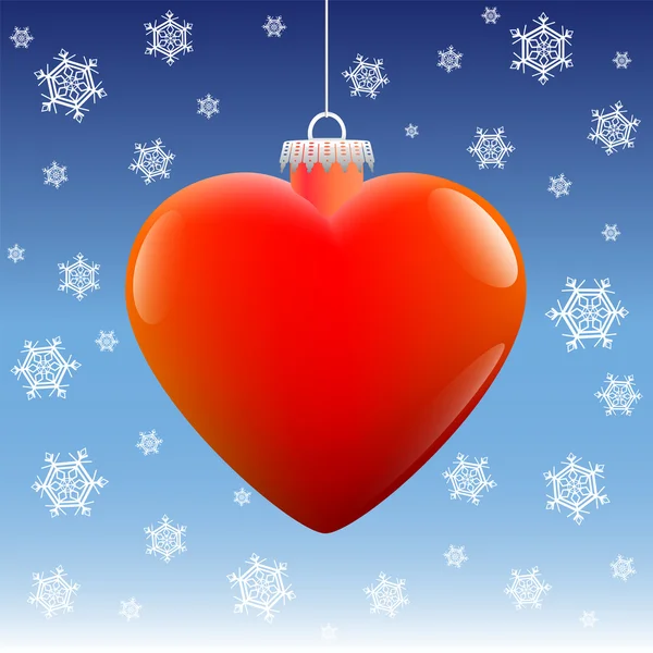 Natale palla cuore neve — Vettoriale Stock