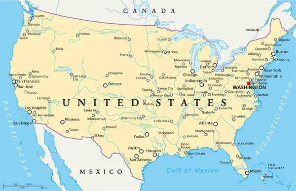 Vereinigte Staaten von Amerika politische Landkarte — Stockvektor