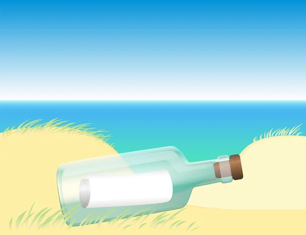 Meddelande i en flaska strand — Stock vektor