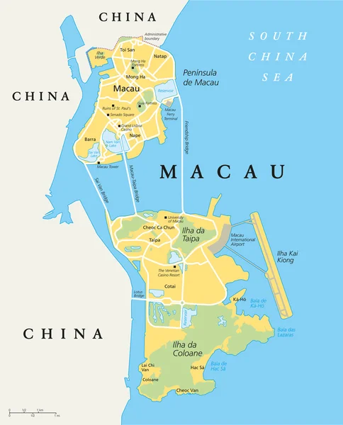 Mapa político de Macau — Vetor de Stock