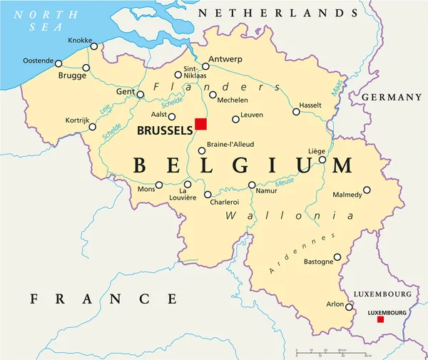 Bélgica mapa político — Vetor de Stock