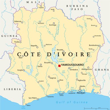 Ivory Coast Political Map - Cote d'Ivoire