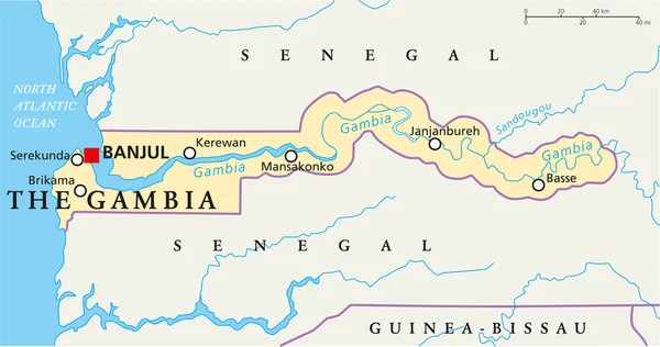 El mapa político de Gambia — Vector de stock