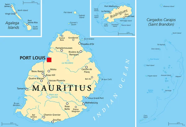 Mappa politica di Mauritius — Vettoriale Stock