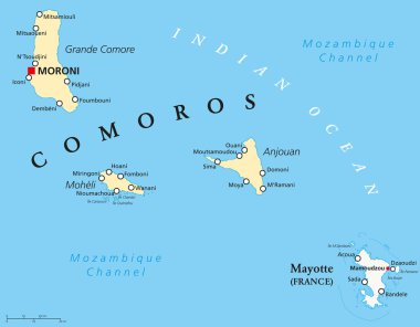 Komor Adaları ve Mayotte siyasi harita