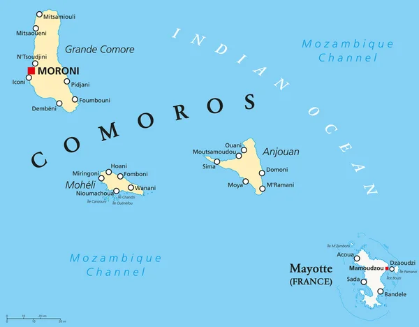 Mapa político de Comores e Mayotte —  Vetores de Stock