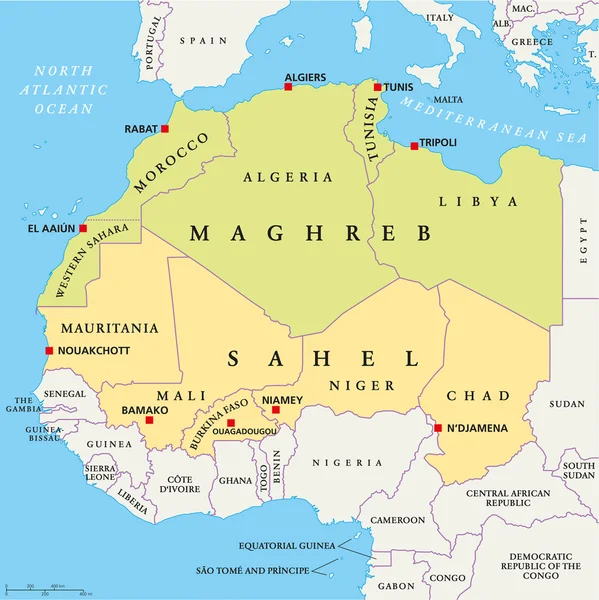 Mapa político del Magreb y el Sahel — Vector de stock