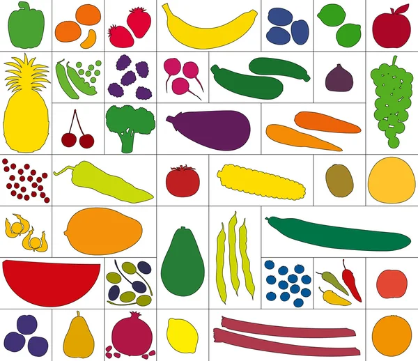 Surtido de Frutas Verduras Blanco — Vector de stock