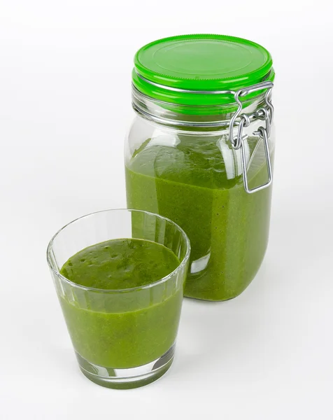 Grön Smoothie glas och burk — Stockfoto