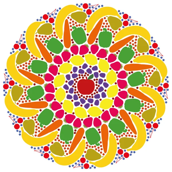 Mandala groenten fruit kleuren — Stockvector