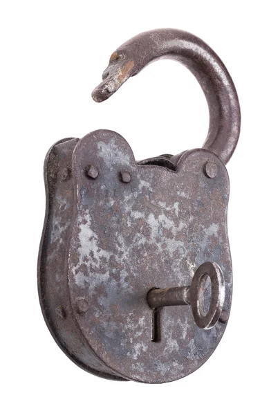 Unlocked Medieval Padlock With Key — Stock Photo, Image