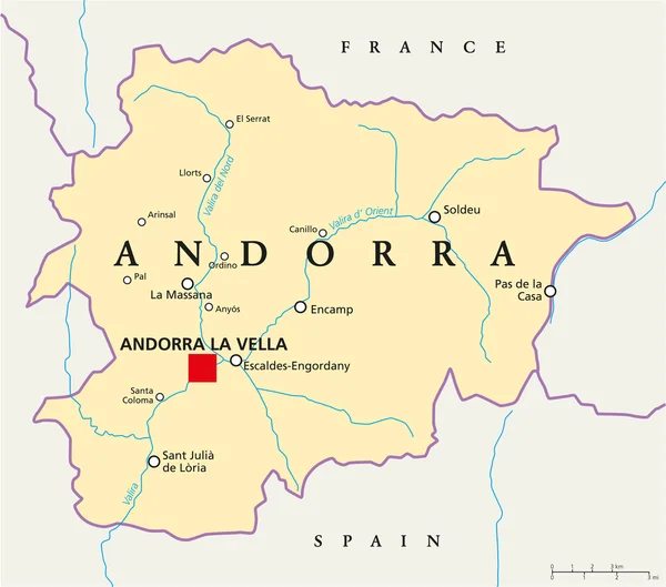 Andorra mapa político — Archivo Imágenes Vectoriales