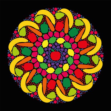 Meyve sebze Mandala siyah