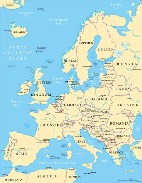 Europas politische Landkarte — Stockvektor